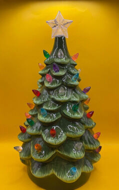 Vintage Lighted Tabletop Ceramic Christmas Tree -Battery Operated 14" Tall